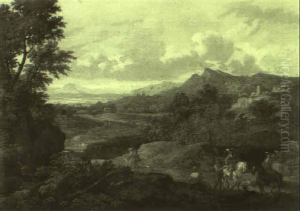 Cavaliers And Peasants Meeting On A Hillside Path - view 1