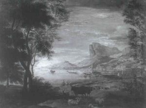 An Italian Port With Mountains Beyond by Pandolfo Reschi