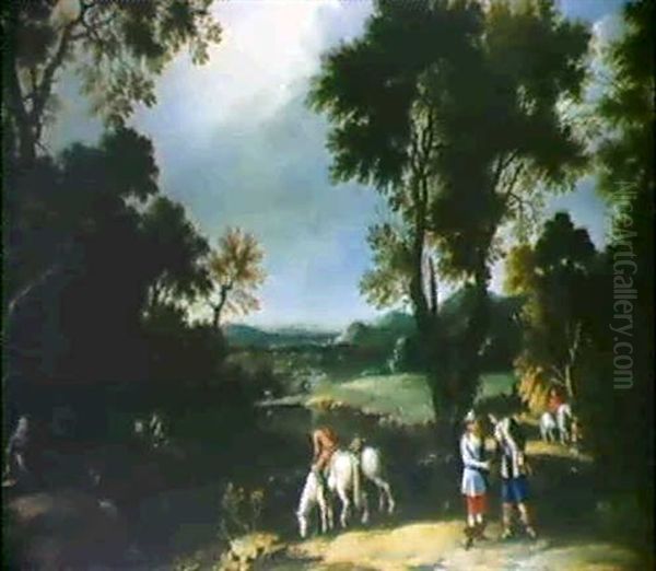 Weite Bewaldete Flusslandschaft Mit Figuren - view 1