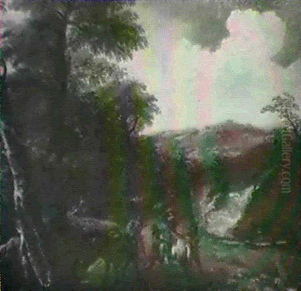 A Rocky, Wooded Landscape With Bandits Robbing A Horseman - view 1
