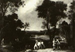 Extensive Landscape With Figures By The Banks Of A River Extensive Landscape With Figures By The Banks Of A River