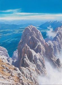 View Of The Dreitorspitze In The Wetterstein With The Panorama Of Walchensee And The Benediktenwand Through To The Isartal
