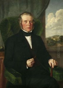 Portrat Eines Fabrikanten. Rechts Blick Durch Ein Fenster Auf Aachen by Otto Rethel