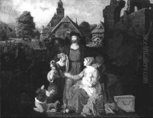 Abbrandler-familie Vor Der Brandruine Ihres Hauses