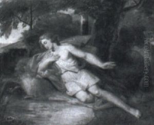 Liggende Yngling I Landskab by Hans Leganger Reusch