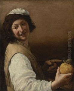Laughing Young Man With A Melon And Snail