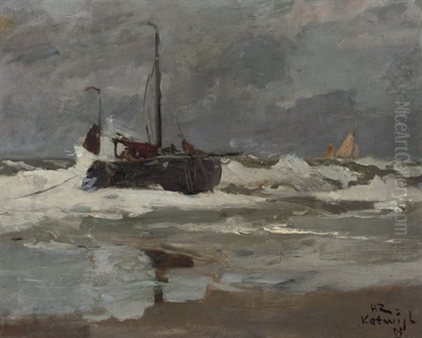 A Fishing Vessel In Choppy Waters, Katwijk - view 1