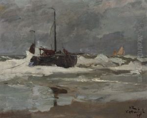 A Fishing Vessel In Choppy Waters, Katwijk by Henry Reuterdahl