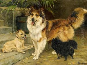 Portrat Dreier Hunde An Der Gartentreppe by Adeline von Reventlow