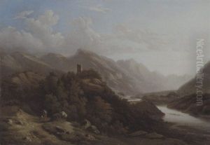 Flusslandschaft Mit Reiter Und Ruine Eines Wach- Und Feuerturms by Horace Ernst Revilliod