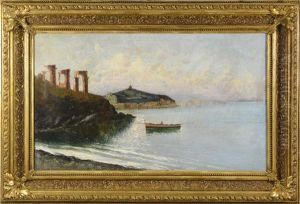 Coastal Landscape With A Boat A Ruins by Enrico Reycend