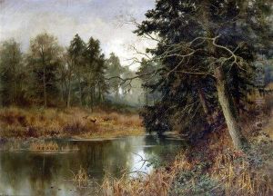 Stag By A Woodland Lake