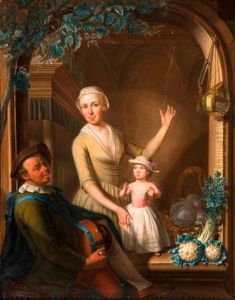 Drehorgelspieler Mit Junger Frau Und Kind Drehorgelspieler Mit Junger Frau Und Kind