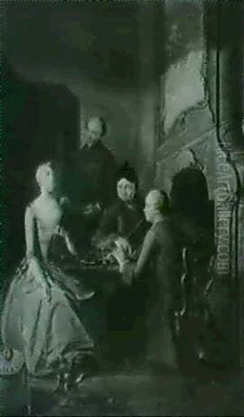 Figures Seated Around A Table In An Interior - view 1