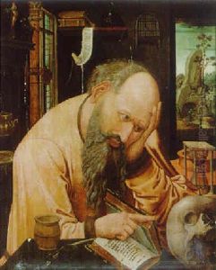 Saint Jerome In His Study, A Landscape With Saint Jerome In Penitence Beyond by Marinus van Reymerswaele