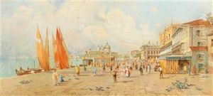 Venice, View From The Riva Degli Schiavoni Towards The Doge"s Palace And Santa Maria Della Salute by Antonio Maria de Reyna Manescau