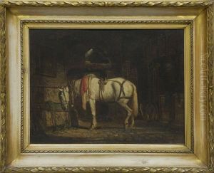 Study Of A Stable Interior With Grey Horse In Harness