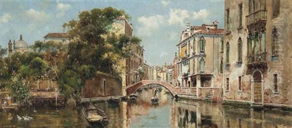 A Gondolier Before A Venetian Bridge - view 1
