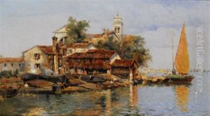 Barcas En El Squero Di San Trovaso, Con San Gervasio Y San Protasio Al Fondo