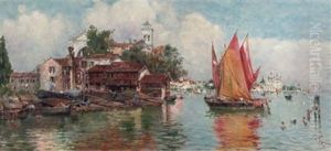 The Gondola Wharf With The Church Of San Giorgio Maggiore, Venice by Antonio Maria de Reyna Manescau