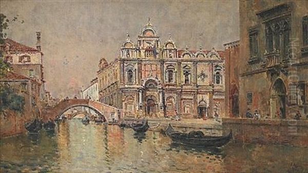 A Venetian Canal Scene With Gondolas In The Foreground - view 1