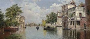 A Venetian Canal With A View Of The Island Of San Giorgio Maggiore In The Distance by Antonio Maria de Reyna Manescau