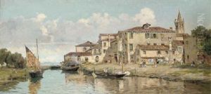 Bragozzi Chiogiotti In The Venetian Lagoon by Antonio Maria de Reyna Manescau