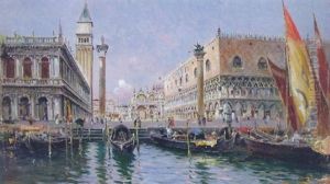 View Of The Doge's Palace And Saint Mark's Square, Venice by Antonio Maria de Reyna Manescau