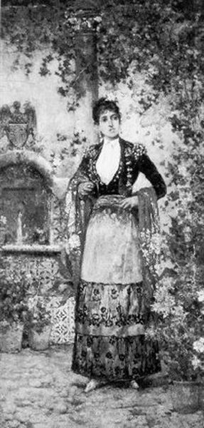 In The Courtyard, Portrait Of An Elegant Woman - view 1