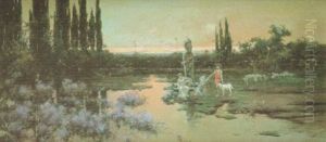Paisaje Con Escena De Ofrenda A Un Dios by Antonio Maria de Reyna Manescau