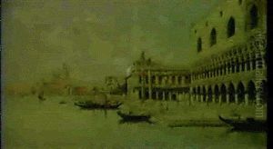 A View Of The Piazzetta And Santa Maria Della Salute, Venice by Antonio Maria de Reyna Manescau