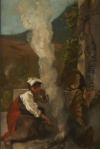 Jeune Italienne Rallumant Un Feu
