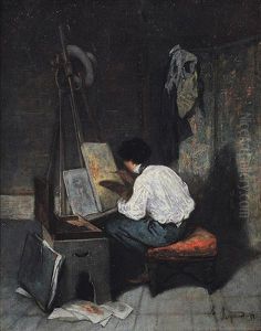 Maler Vor Der Staffelei by Francois Maurice Reynaud