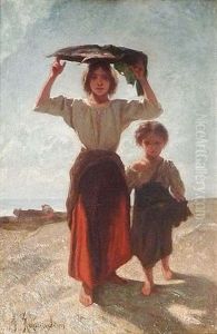 Petite Fille Au Plat De Poissons by Francois Maurice Reynaud