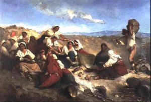 Repas De Paysans Italiens Dans Les Abruzzes by Francois Maurice Reynaud