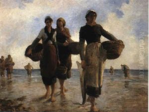 Fisherwomen On A Beach by Francois Maurice Reynaud