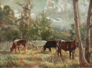 Landscape With Cows & Silver Clouds by Frederick George Reynolds