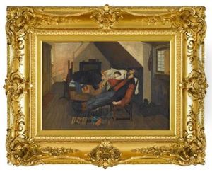 Cottage Interior With Sleeping Figures