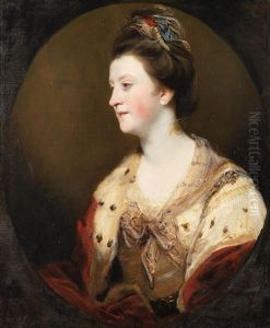 Portrait Of Emily Mary, Duchess Of Leinster, Bust-length, In A Pink Dress And Ermine Shawl, Within A Painted Oval