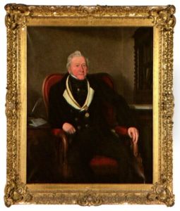 Portrait De John Bridgman (?)assis Dans Un Fauteuil Tenant A La Main Un Document