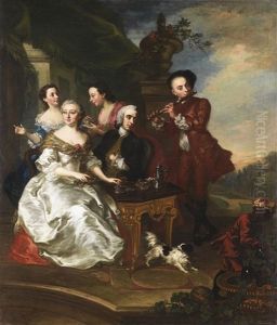 Personnages Buvant Du Chocolat Dans Un Jardin by Petrus Johannes van Reysschoot