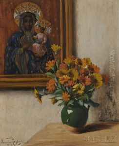 Still Life With Black Madonna Of Czestochowa by Miecislaw Reyzner
