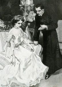 Die Private Unterredung: Pater Mit Junger Frau In Weisem Kleid In Einem Salon by Ferdinand, Freiherr Von Reznicek