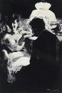 Frau Im Licht, Mann Im Schatten (+ Sketch, Watercolor, Verso) by Ferdinand, Freiherr Von Reznicek