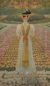 Edwardian Lady In A Bed Of Tulips by Louis John Rhead