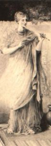 Woman Playing Pipe At Garden Wall by Louis John Rhead