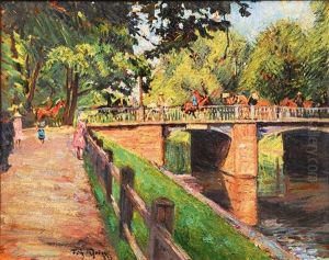 Busy Bridge In A Park