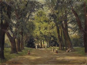 Sommer Im Park. Flaneure Im Schatten Unter Grosen Baumen by Fritz Rhein