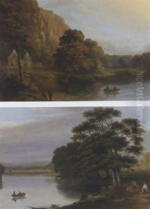 A River Landscape With Bathers And A Rowing Boat