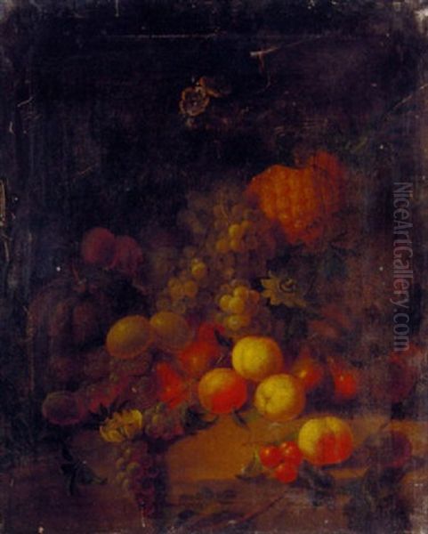 Grapes, Peaches, Plums, Pears, Cherries, A Melon, And A Pineapple - view 1